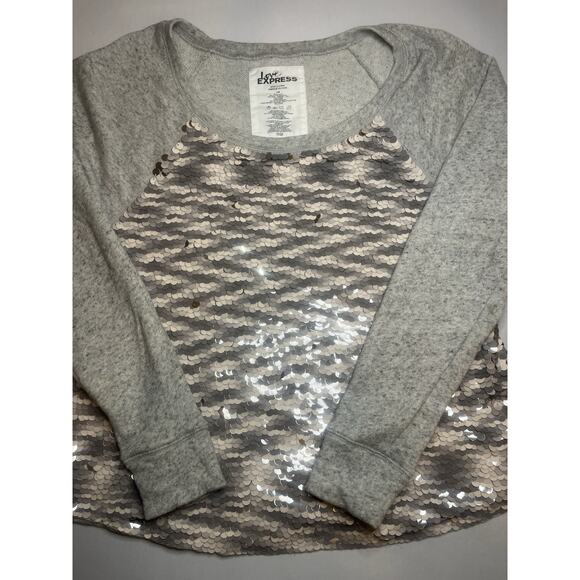 Express Women's Solid Gray Sequin Sweater Long Sleeve, Size M - Picture 6 of 7